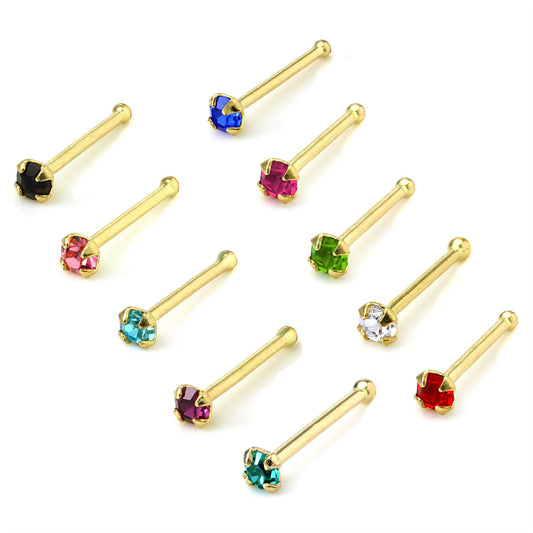 9ct Gold & 1.5mm CZ Crystal Prong Set Ball End Nose Pin