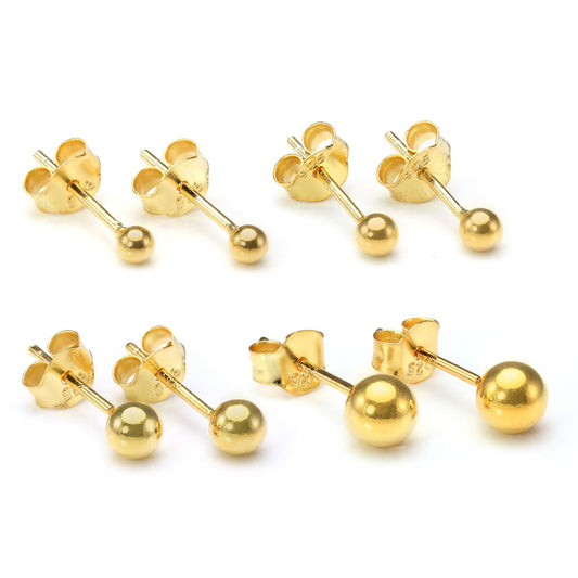 Gold Plated Small Sterling Silver Ball Stud Earrings 2mm - 6mm & Packs