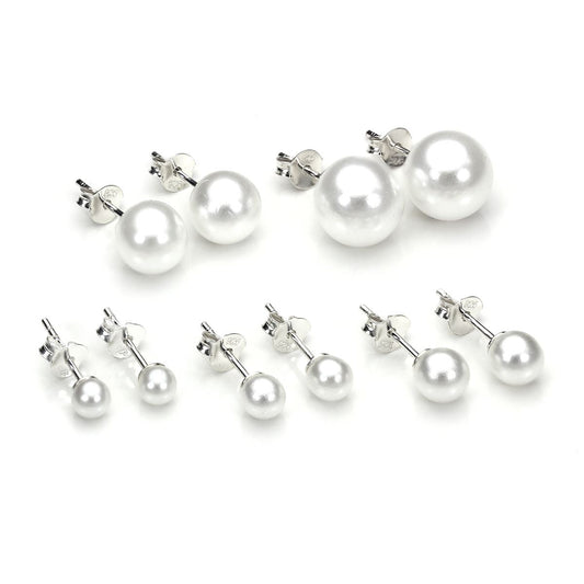 Sterling Silver Pearl Round Stud Earrings