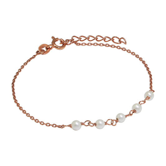 Rose Gold Plated Sterling Silver Fine Bracelet with 3.5mm Pearls