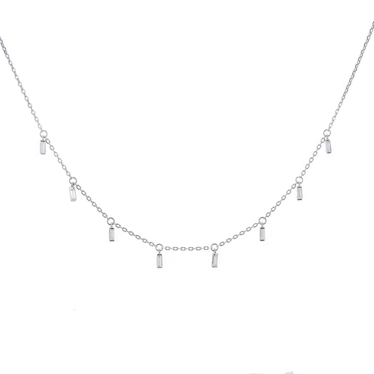 Sterling Silver Multi Tiny Baguette CZ Drop Necklace