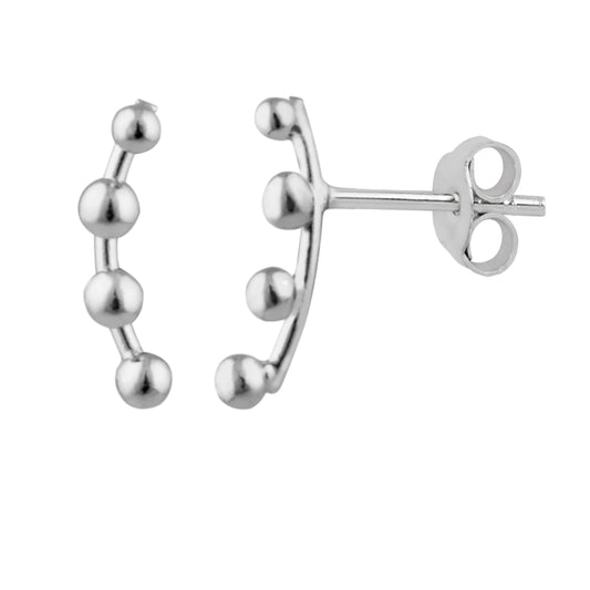 Sterling Silver Ball Bar Ear Crawler Stud Earrings