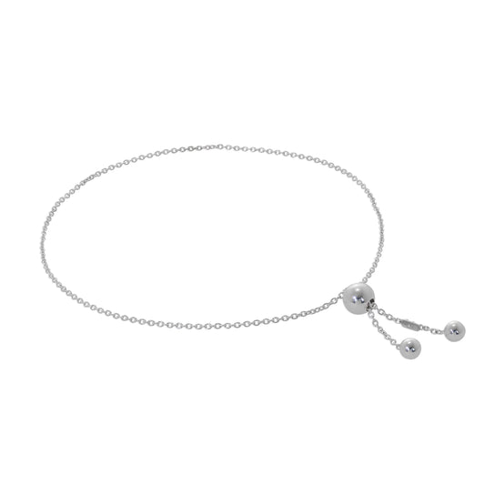 Sterling Silver Fine Chain Slider Ball Clasp Adjustable Bracelet