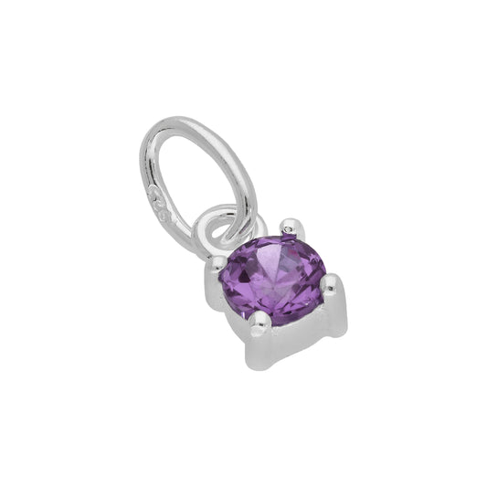 Sterling Silver Amethyst CZ February Birthstone Claw Charm