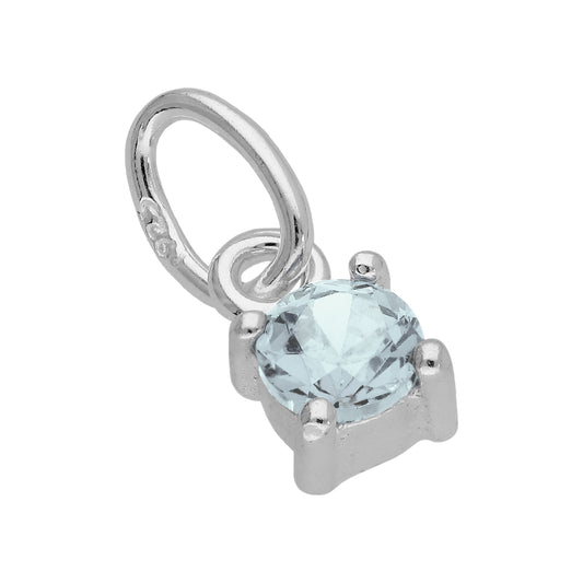 Sterling Silver Aquamarine CZ March Birthstone Claw Charm