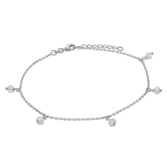 Sterling Silver Clear Crystal Drop Adjustable Anklet