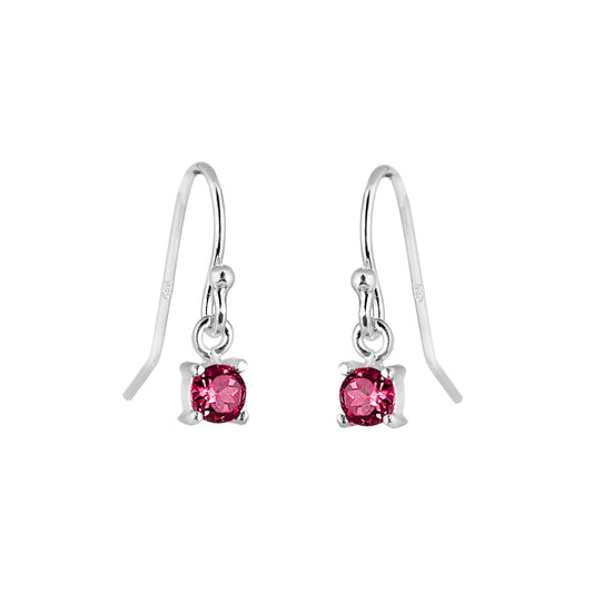 Sterling Silver Ruby CZ July Birthstone Dangle Earrings
