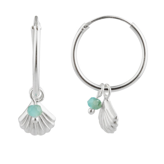 Sterling Silver Sea Shell 15mm Charm Hoop Earrings