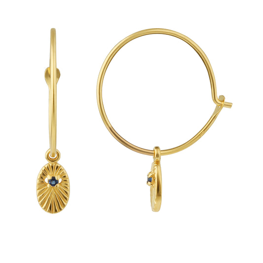 Gold Plated Sterling Silver Star Oval 19mm Charm Hoop Earrings