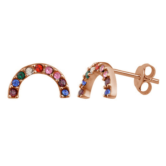 Rose Gold Plated Sterling Silver & CZ Rainbow Stud Earrings
