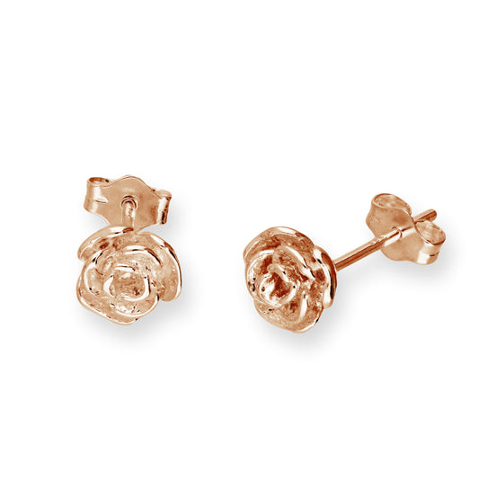 Rose Gold Plated Sterling Silver Rose Bud Stud Earrings