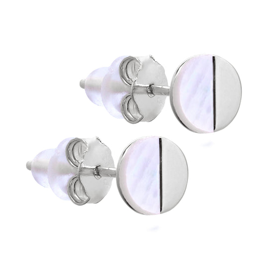 Sterling Silver Split Mother of Pearl Round Stud Earrings
