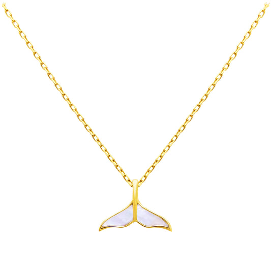 Gold Plated Sterling Silver Mother of Pearl Whale Tail Necklace - 18 Inches