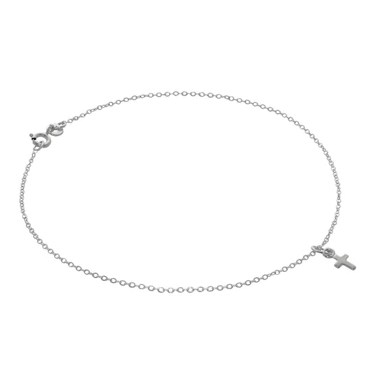 Sterling Silver Mini Plain Cross Belcher Anklet - 10 Inches