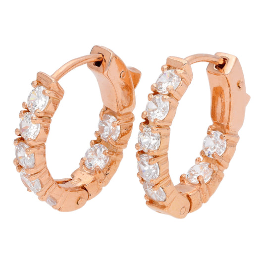 Rose Gold Plated Sterling Silver CZ Eternity Hoop Earrings