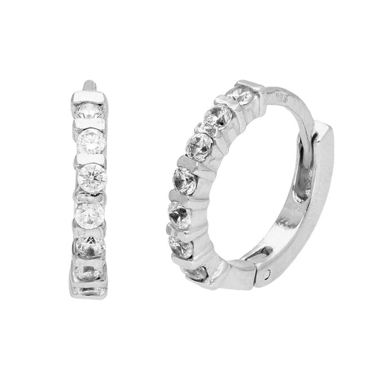 Sterling Silver CZ Bar Set Huggie 15mm Hoop Earrings