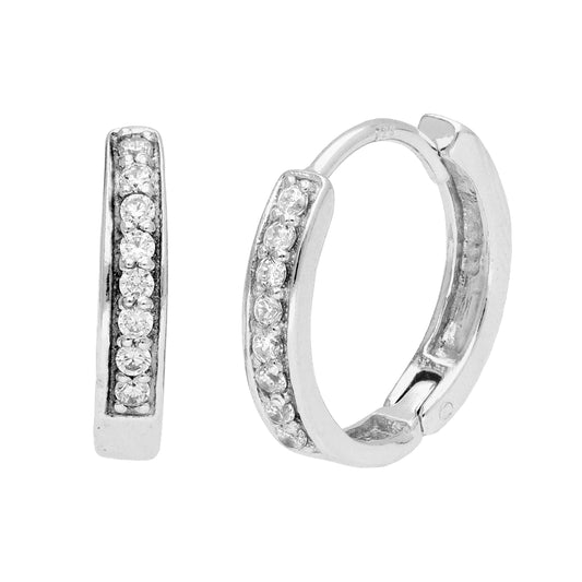 Sterling Silver Clear CZ Pave 15mm Huggie Hoop Earrings