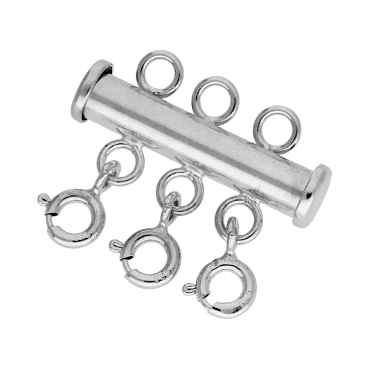 Sterling Silver 3 Row Bolt Ring Tube Layer Necklace Clasp