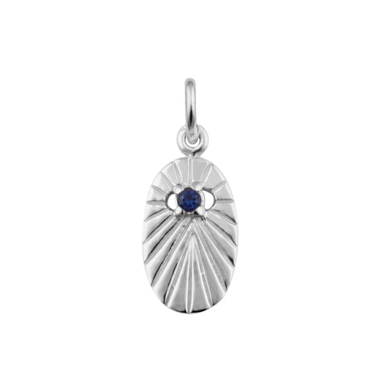 Sterling Silver Sapphire CZ Star Oval Medallion Charm