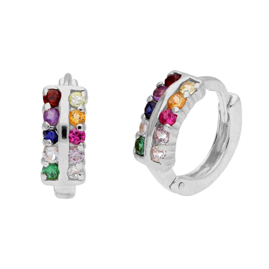 Sterling Silver Rainbow CZ Claw 13mm Huggie Hoop Earrings
