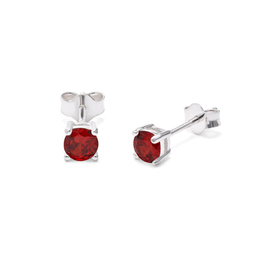 Sterling Silver Garnet CZ Birthstone Claw 4mm Stud Earrings
