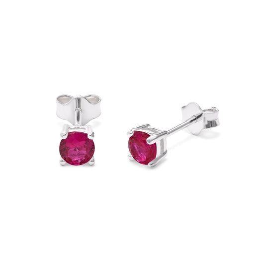 Sterling Silver Ruby CZ July Birthstone 4mm Stud Earrings