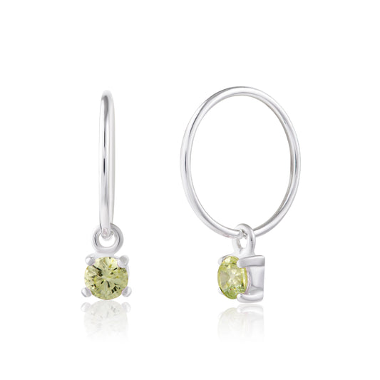 Sterling Silver Peridot CZ August 12mm Charm Hoop Earrings