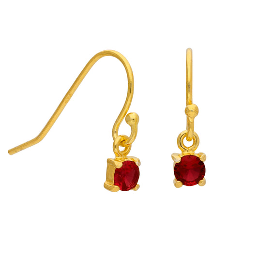 Gold Plated Sterling Silver Garnet CZ January Drop Earrings