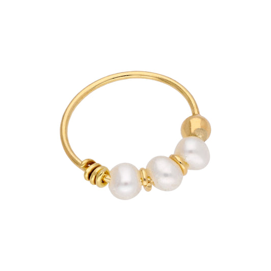 9ct Gold Triple Freshwater Pearl 10mm 22Ga Nose Ring