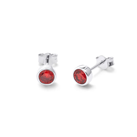 Sterling Silver Garnet CZ January Rub Over 4mm Stud Earrings