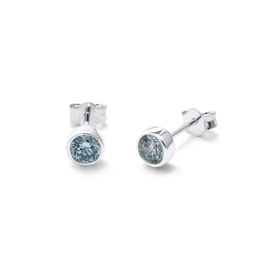 Sterling Silver Aquamarine CZ March Rub Over 4mm Stud Earrings