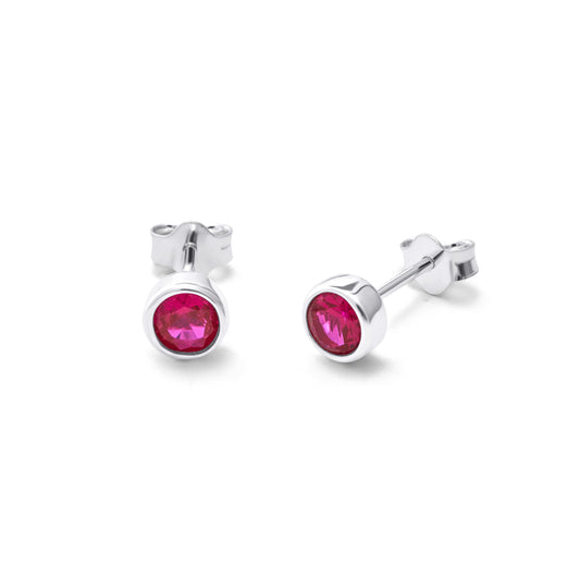 Sterling Silver Ruby CZ July Rub Over 4mm Stud Earrings