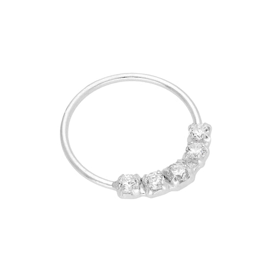 Sterling Silver 5 CZ Pave 10mm 22Ga Nose Ring