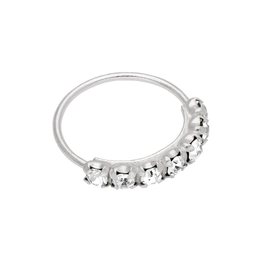 Sterling Silver 7 CZ Pave 10mm 22Ga Nose Ring