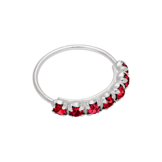 Sterling Silver Garnet 7 CZ Pave 10mm 22Ga Nose Ring