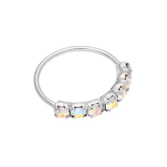 Sterling Silver Aurora Borealis 7 CZ Pave 10mm 22Ga Nose Ring