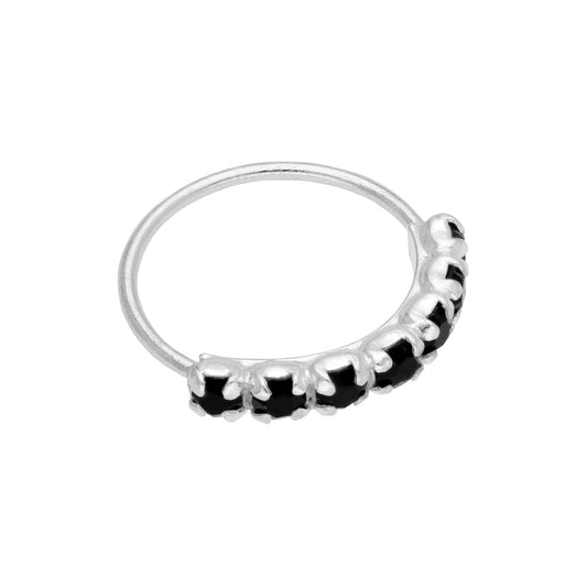 Sterling Silver Black 7 CZ Pave 10mm 22Ga Nose Ring