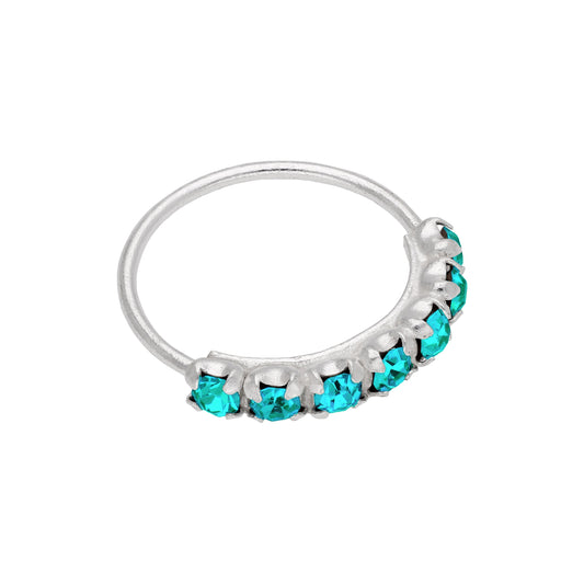 Sterling Silver Tanzanite 7 CZ Pave 10mm 22Ga Nose Ring