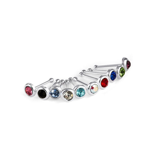 10 x Sterling Silver Multi-Color CZ 22Ga Nose Studs Ball End