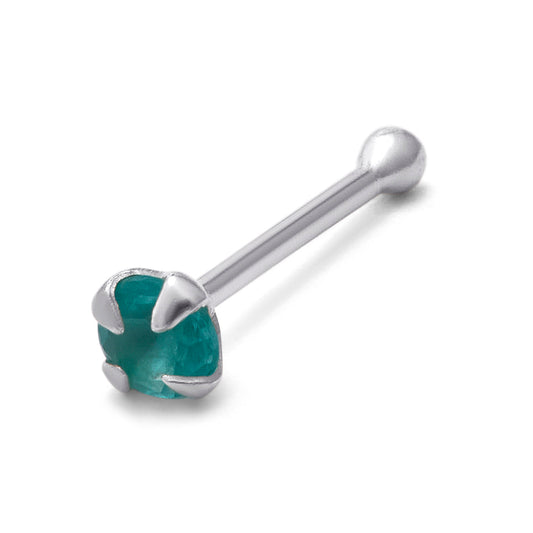 Sterling Silver 2mm Aqua CZ 24Ga Nose Stud Ball End