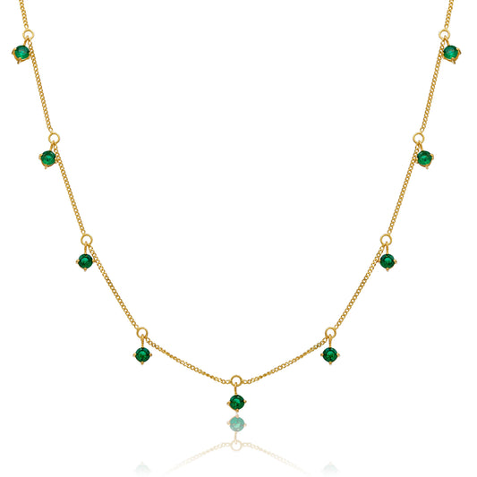 Gold Plated Sterling Silver Multi Emerald CZ Necklace 16+2 Inches