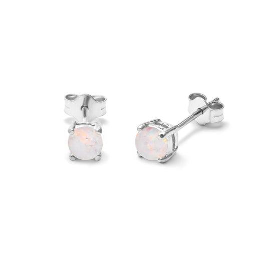 Sterling Silver CZ Opal Birthstone Claw 4mm Stud Earrings