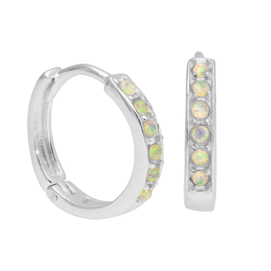 Sterling Silver Opal CZ Pave 15mm Huggie Hoop Earrings