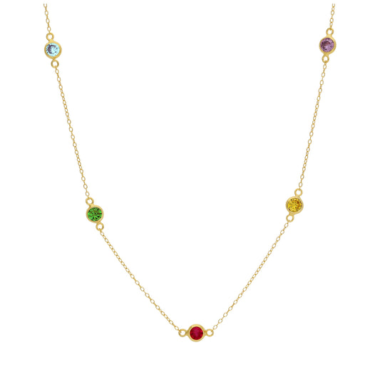 Gold Plated Sterling Silver Multi Rainbow Stone Necklace 16+2 Inches
