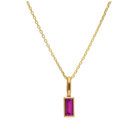 9ct Gold Baguette Ruby CZ Necklace 16 - 20 Inches