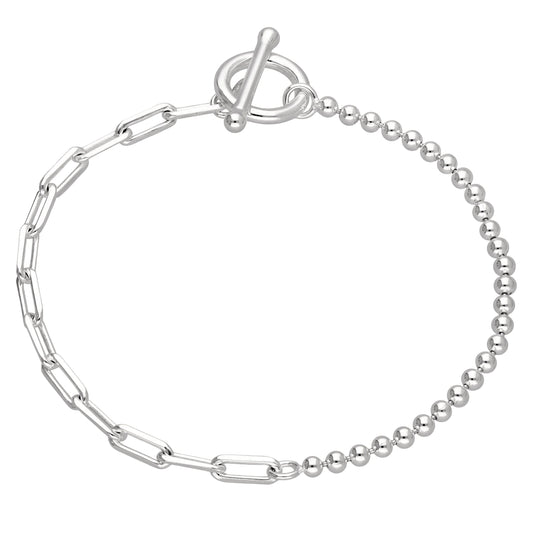 Sterling Silver T-Bar Paperclip Ball Chain Bracelet