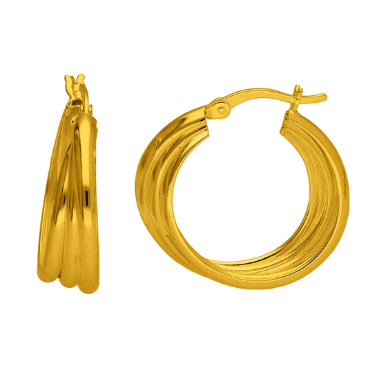 Gold Plated Sterling Silver Interlocking Round Triple Twist Rope Creole Hoop Earrings