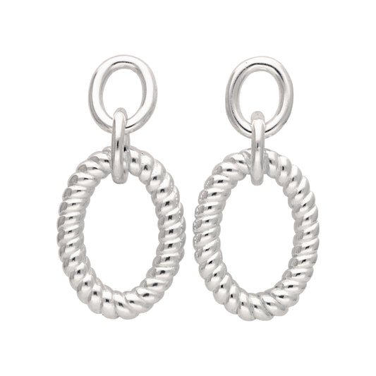 Sterling Silver Double Oval Twist Rope Stud Drop Dangle Earrings