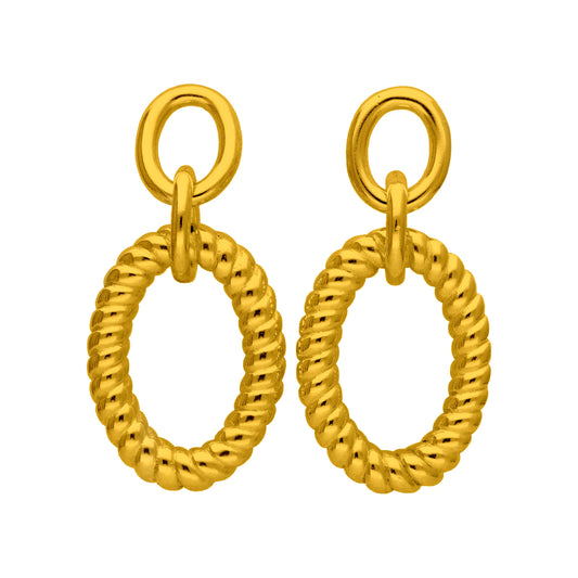 Gold Plated Sterling Silver Double Oval Twist Rope Stud Drop Dangle Earrings