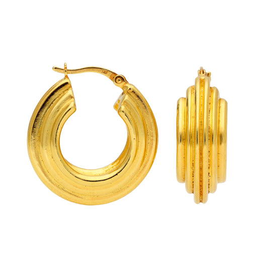 Gold Plated Sterling Silver Chunky Ridged Creole Hoop Earrings